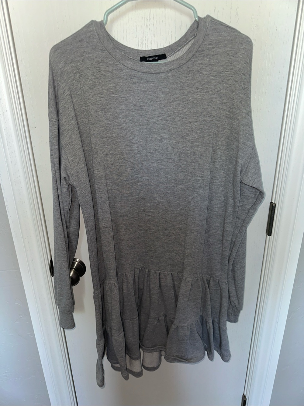 Forever 21 Light Gray Long Sleeve ruffle sweater dress